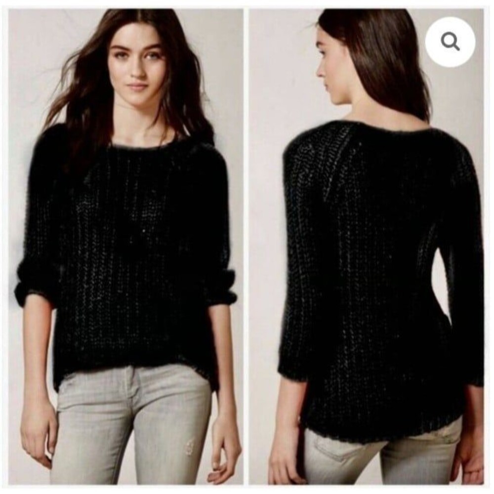 Knitted & Knotted Anthropologie Sunstitch Black Crewneck Sequin Sweater Size S